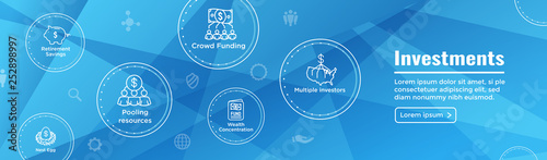 Retirement Investments, Dividend Income, Mutual Fund, IRA Icon set Web Header Banner
