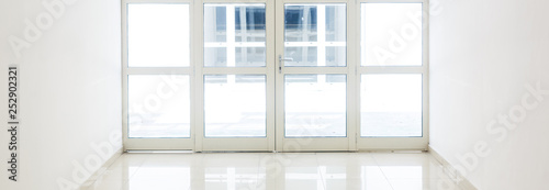 Photography empty closed door, white glass door