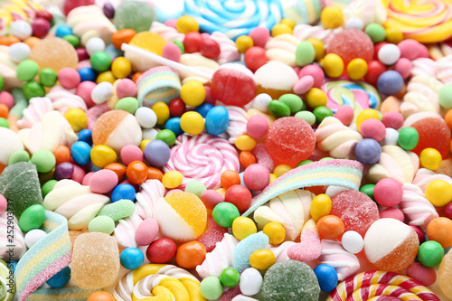 Background of sweet candies and lollipops