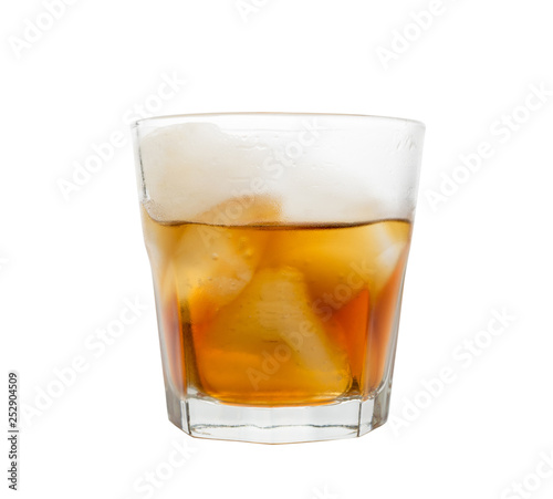 Iced Whiskey Glass Isolated on White Background