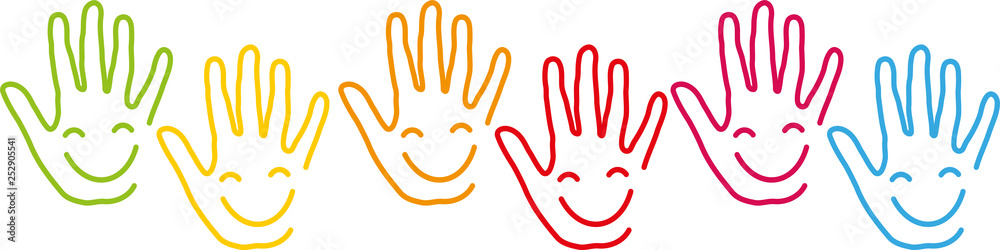Obraz premium Viele Hände, Gesichter, Lächeln, Kinder