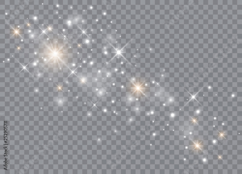 Sparks glitter special light effect. Vector sparkles on transparent background. Christmas abstract pattern. Sparkling magic dust particles