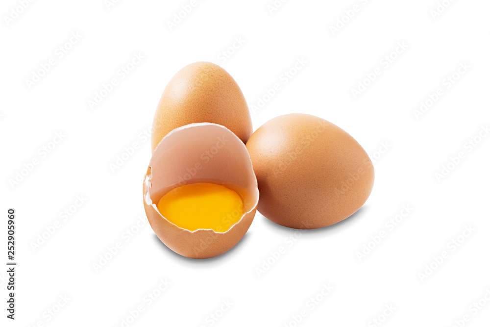 Raw chicken eggs on a white background. Eggs close-up for designers. Raw chicken eggs on a white background. Eggs close-up for designers.
