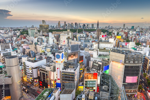 Photography Tokyo, Japan city skyline over Shibuya Ward with the Shinjuku Ward skyline in the distance