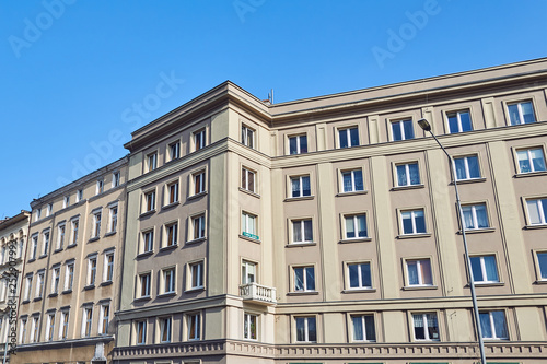 Facade of a modernist townhouse in the city of Poznan.