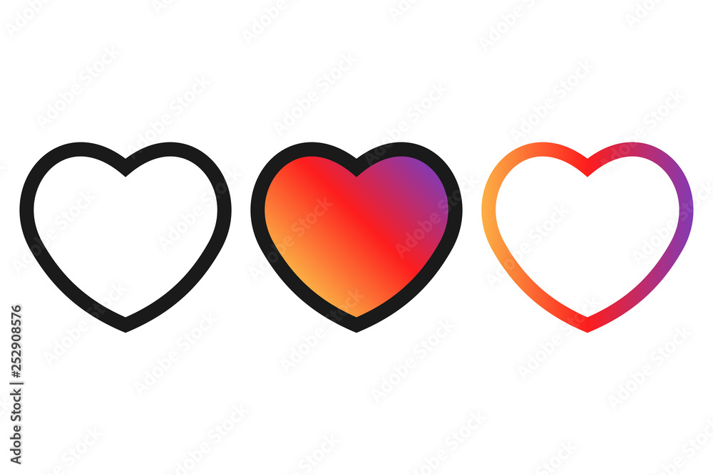 Like and Love icon. Heart for Live stream, chat, likes. Social app icon like red heart web symbol or button isolated on white.