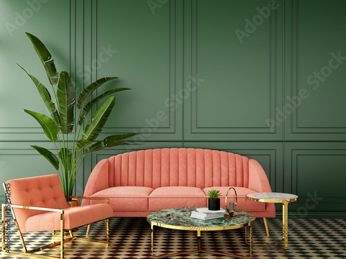 Fotografía interior design for living area or reception with classic wall background ,livin