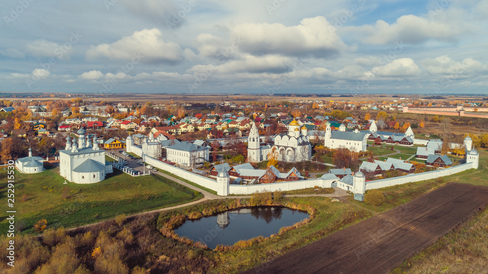 Suzdal, Golden Ring of Russia. Autumn panorama overlooking the Pokrovsky Monastery in Suzdal.