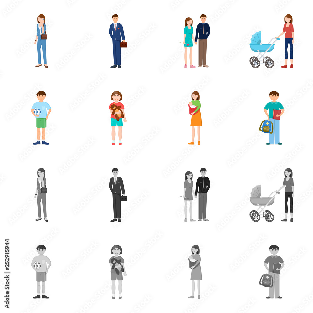 Vector illustration of character and avatar  symbol. Collection of character and portrait stock symbol for web.