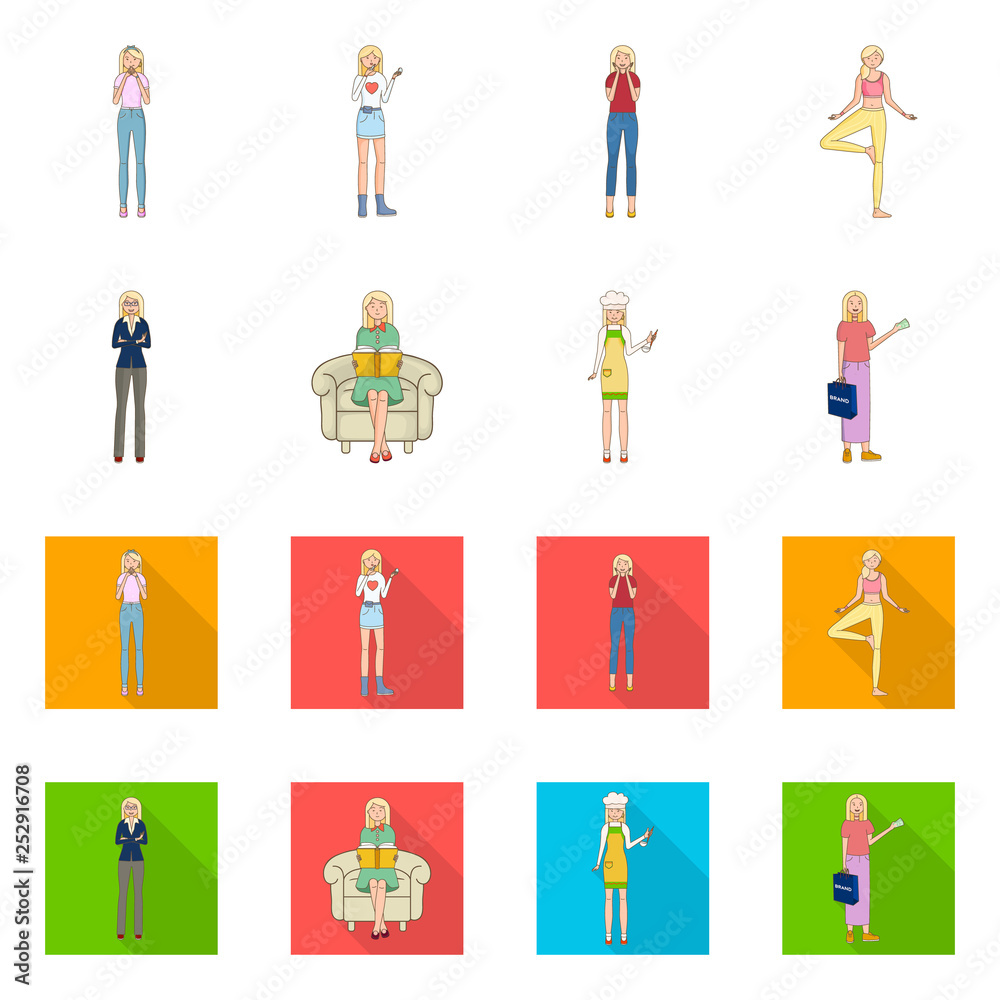 Fototapeta premium Vector illustration of posture and mood logo. Collection of posture and female stock symbol for web.