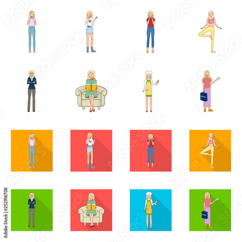 Vector illustration of posture and mood logo. Collection of posture and female stock symbol for web.