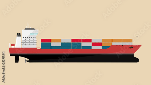 Cargo Ship Icon with Container Loads in the export-import Shipping Process.