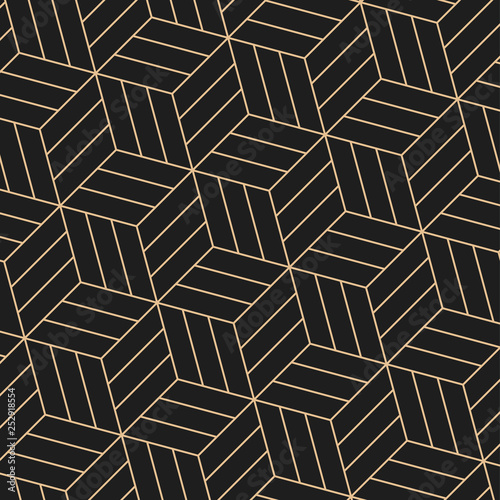 vector 3d gold geometric square black background seamless pattern photo