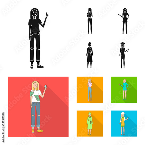 Isolated object of posture and mood sign. Collection of posture and female vector icon for stock.