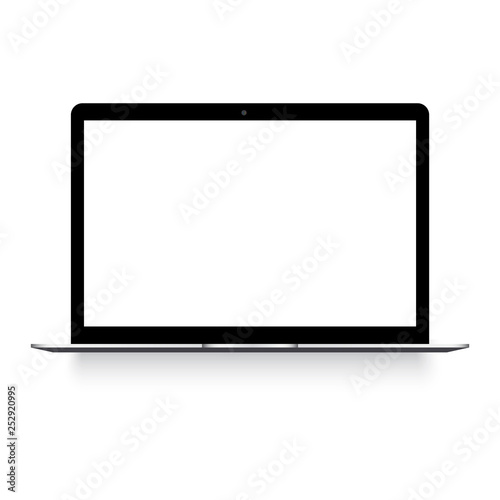 Laptop with white screen mock up. Vector.