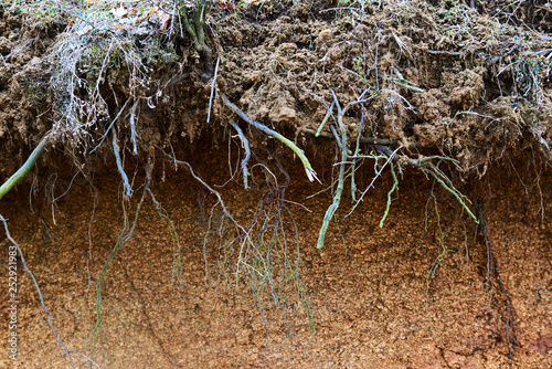 Bilde på lerret Background layers of soil and rock that was eroded and drilling until a cliff