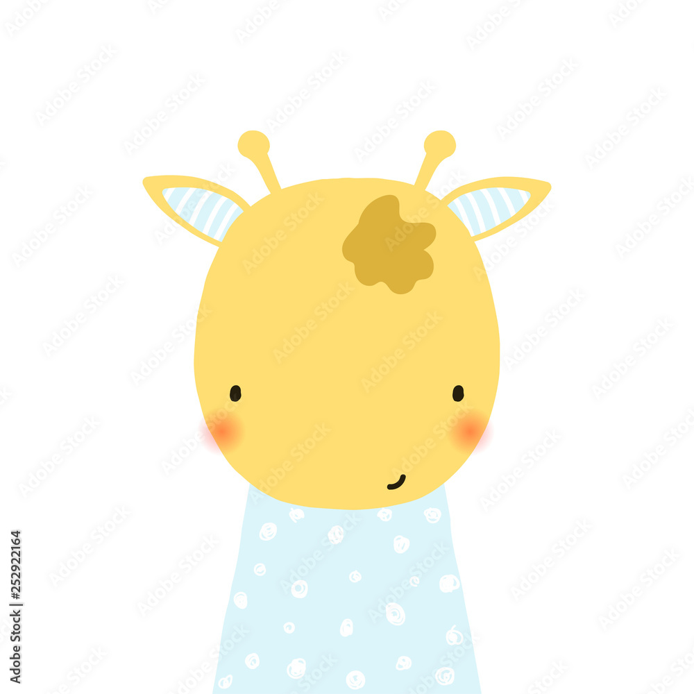 Cute little giraffe. Kids hand drawn print. Vector illustration.