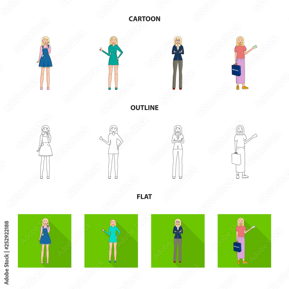 Isolated object of posture and mood symbol. Collection of posture and female vector icon for stock.