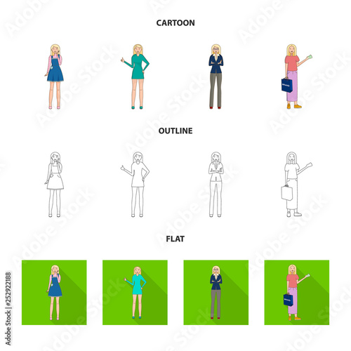 Isolated object of posture and mood symbol. Collection of posture and female vector icon for stock.