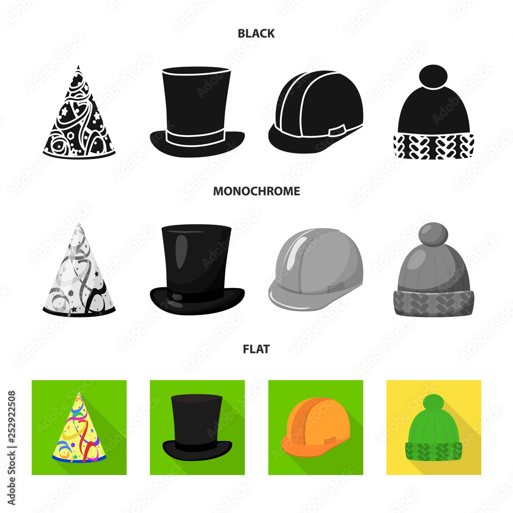 Vector illustration of clothing and cap icon. Collection of clothing and beret stock vector illustration. Vector illustration of clothing and cap icon. Collection of clothing and beret stock vector illustration.