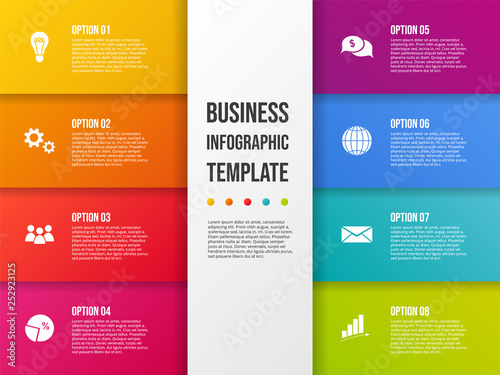 Colorful infograph with business symbols. Vector