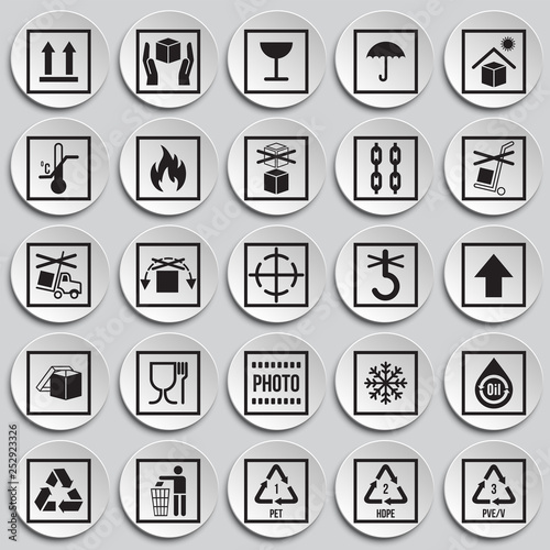 Packaging symbol icons on plates background for graphic and web design. Simple vector sign. Internet concept symbol for website button or mobile app.