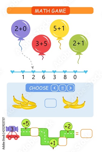 Worksheet. Counting Game. Learning mathematics, tasks for addition kindergarten and preschool children.