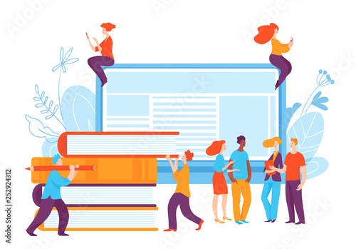 Vector concept illustration with people in on-line education process