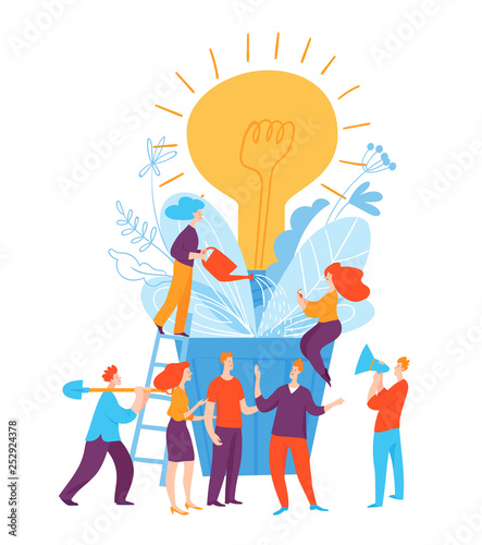Vector illustration with business people thinking on creative idea