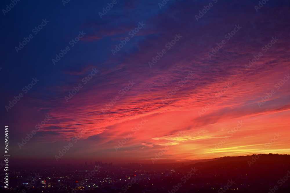Colorful Sunset over Los Angeles and Hollywood Hills