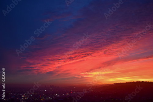 Colorful Sunset over Los Angeles and Hollywood Hills