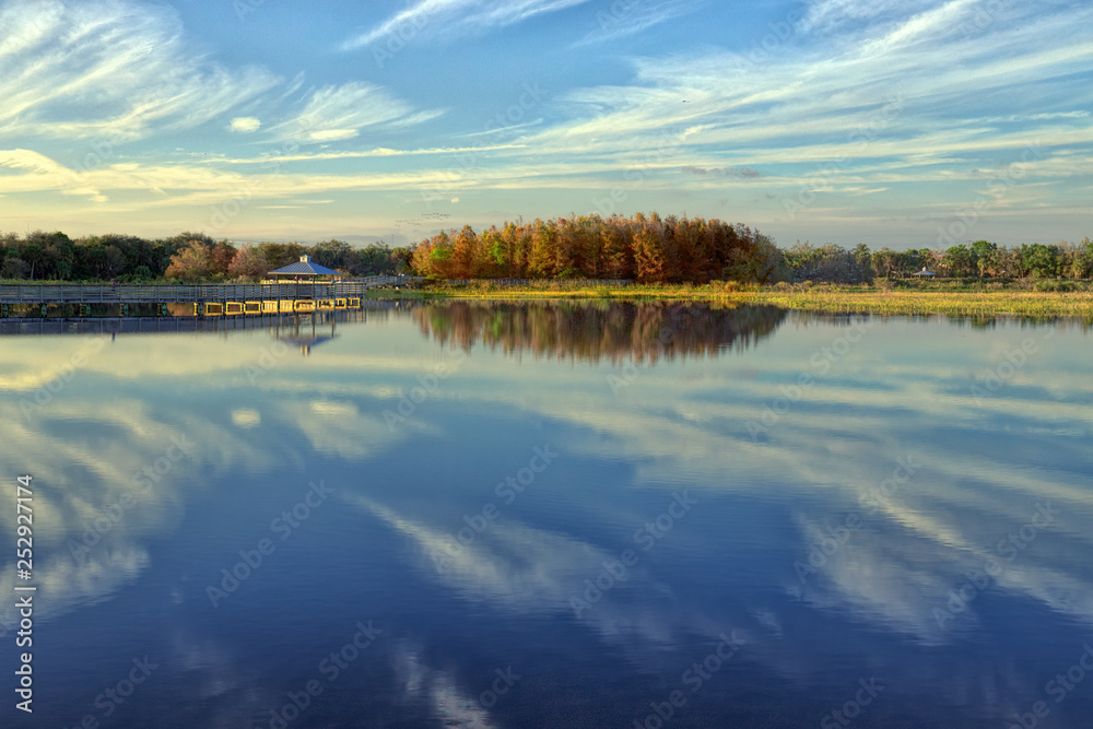 Fototapeta premium landscape with lake and blue sky