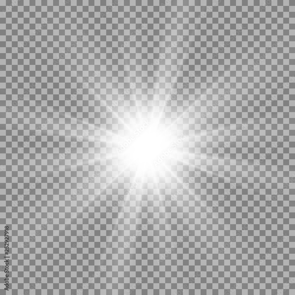 White beautiful light explodes with a transparent explosion. Vector, bright illustration for perfect effect with sparkles. Bright Star. Transparent shine of the gloss gradient, bright flash White beautiful light explodes with a transparent explosion. Vector, bright illustration for perfect effect with sparkles. Bright Star. Transparent shine of the gloss gradient, bright flash