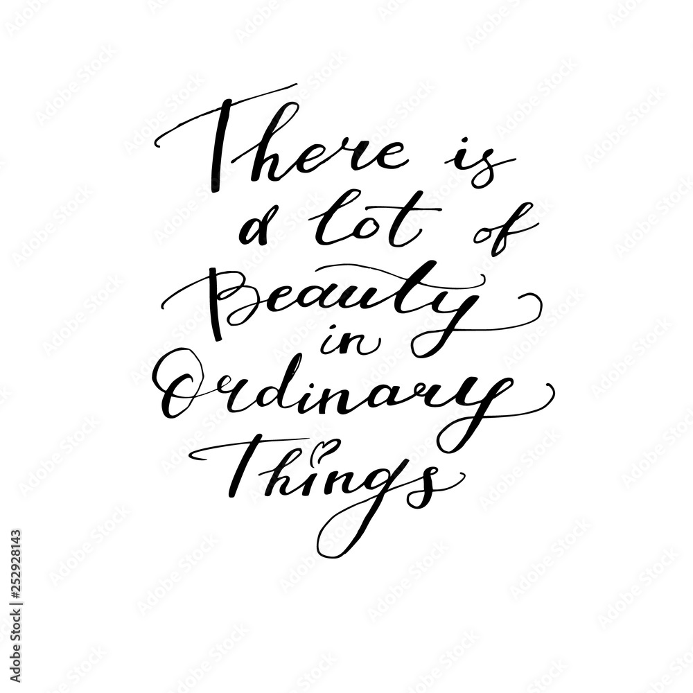 There is beauty in ordinary things - motivational, inspirational quote, hand-written text, lettering, vector illustration isolated on white background