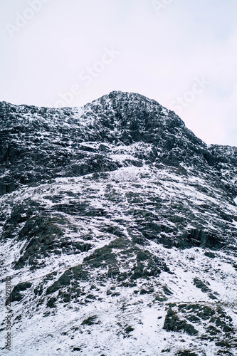 A snowy mountain scene in the Lake District in England