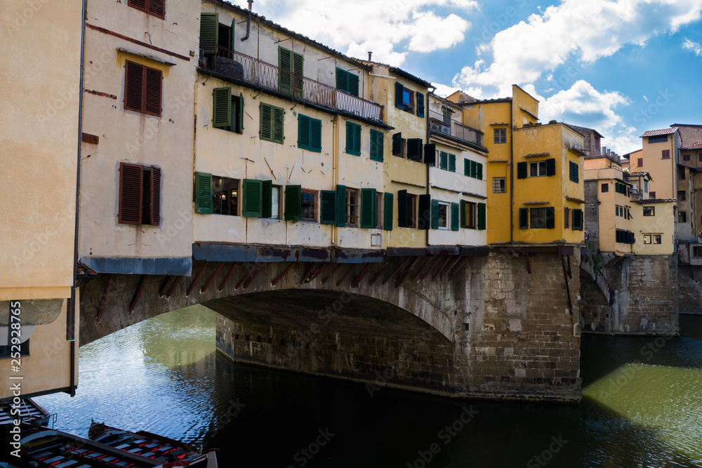 View on medieval bridge Ponte Vecchio over arno river. Florence, Firenze, Tuscany, Italy