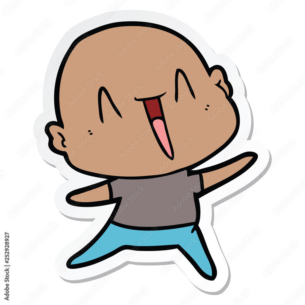 sticker of a happy cartoon bald man sticker of a happy cartoon bald man