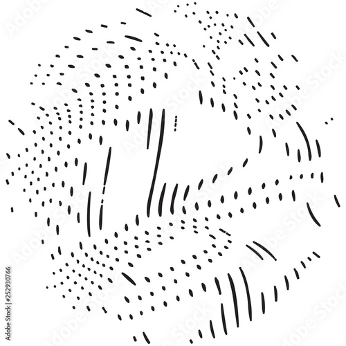 Moire pattern. Vector texture of curving lines, black and white drawing, halftone, duotone effect. Grunge background.Screen print round texture. Distressed soft textured elements. Shabby chic circle b