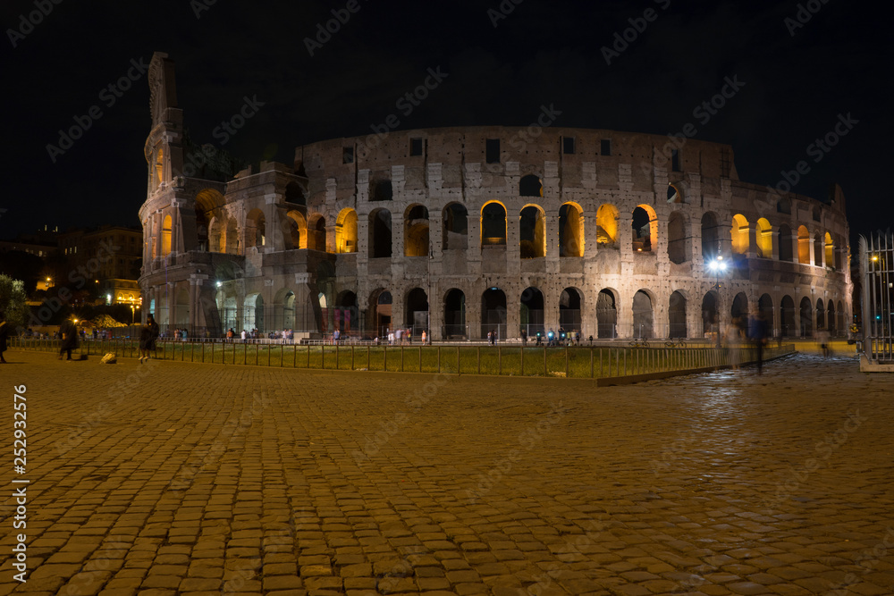 Night at the Great Roman Colosseum (Coliseum, Colosseo), also known as the Flavian Amphitheatre with lights & illumination.