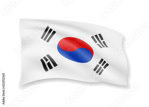 Waving South Korea flag on white. Flag in the wind vector illustration.