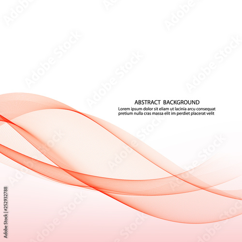  Abstract red wave lines on vector background. Design element