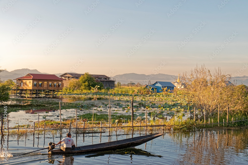 Fototapeta premium Burma, Asia - village on the water.