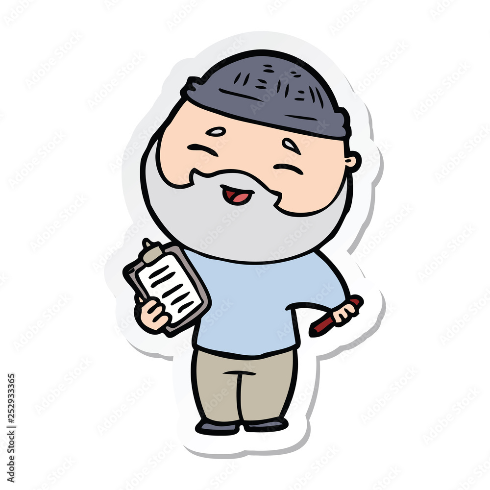 sticker of a cartoon happy bearded man