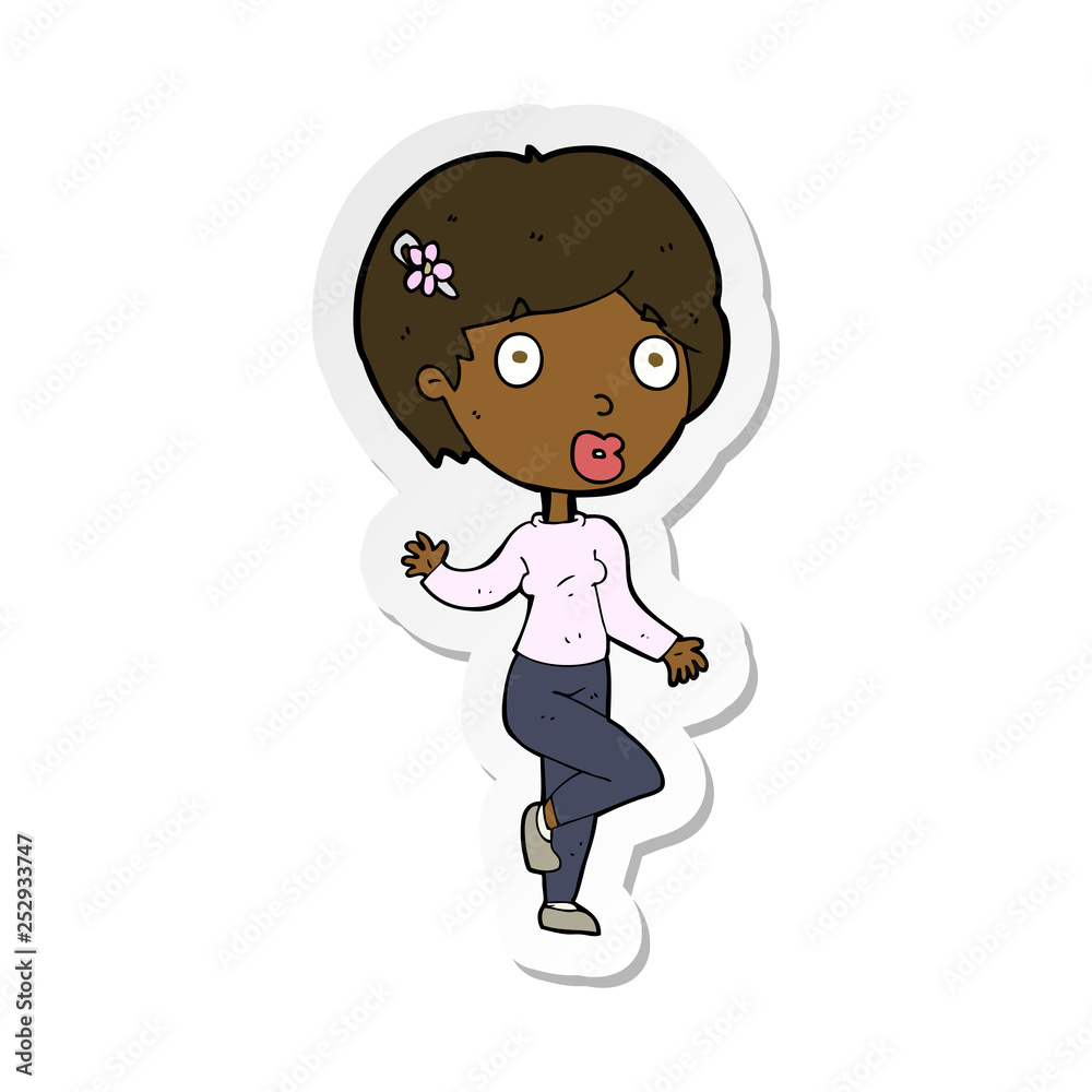 sticker of a cartoon surprised woman sticker of a cartoon surprised woman