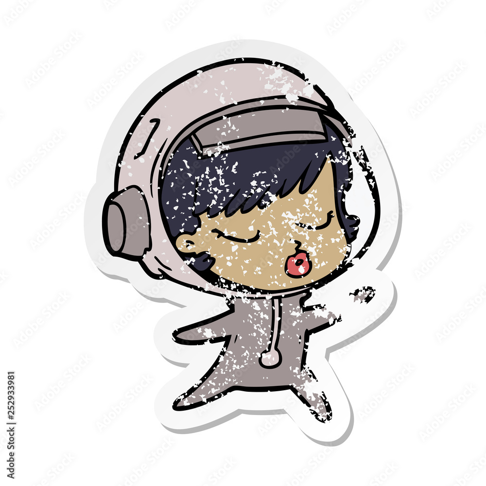 distressed sticker of a cartoon pretty astronaut girl distressed sticker of a cartoon pretty astronaut girl