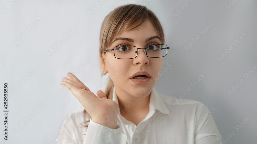 beautiful girl with glasses strict and surprised beautiful girl with glasses strict and surprised