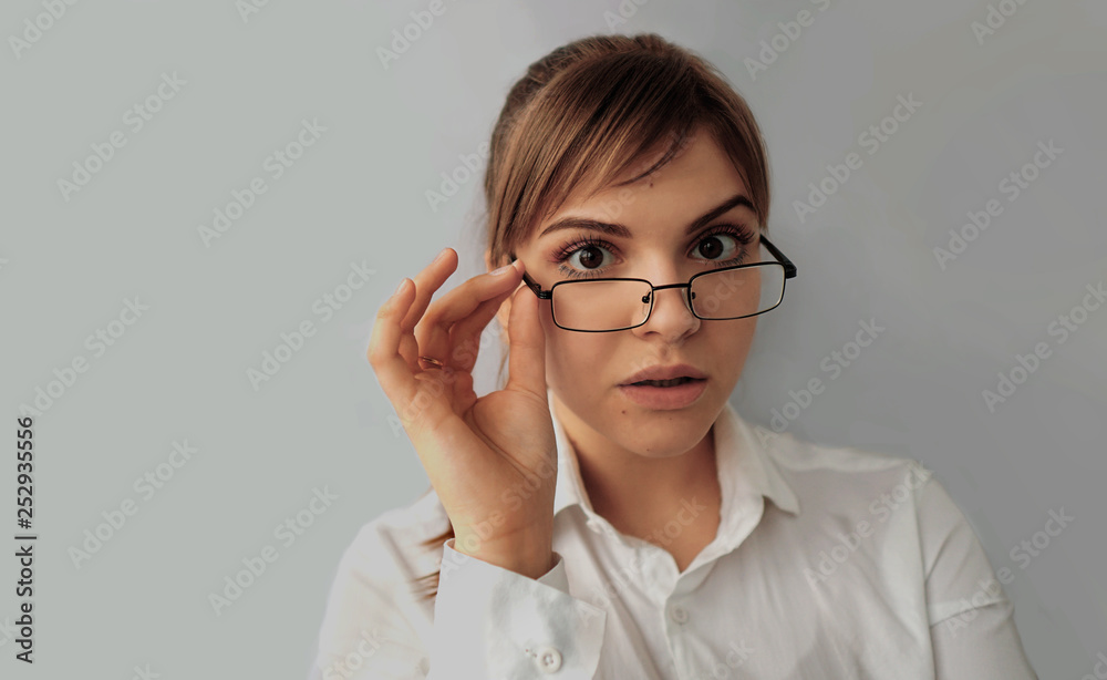 beautiful girl with glasses strict and surprised beautiful girl with glasses strict and surprised