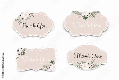 Vector set. Vintage labels with flowers. Frame border with copy space