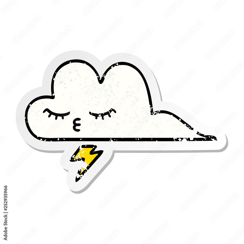 distressed sticker of a cute cartoon thunder cloud distressed sticker of a cute cartoon thunder cloud