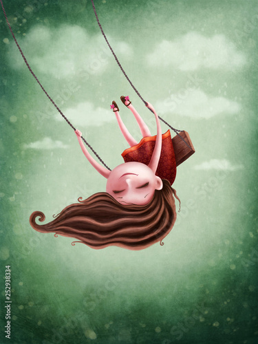Fotografie, Obraz Little fairy girl swingig